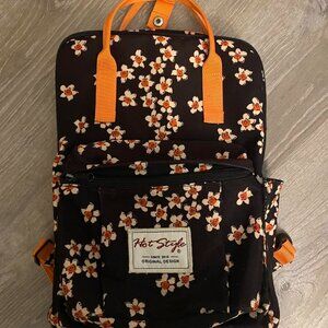 Black & Orange Floral Y2K Cute Backpack
